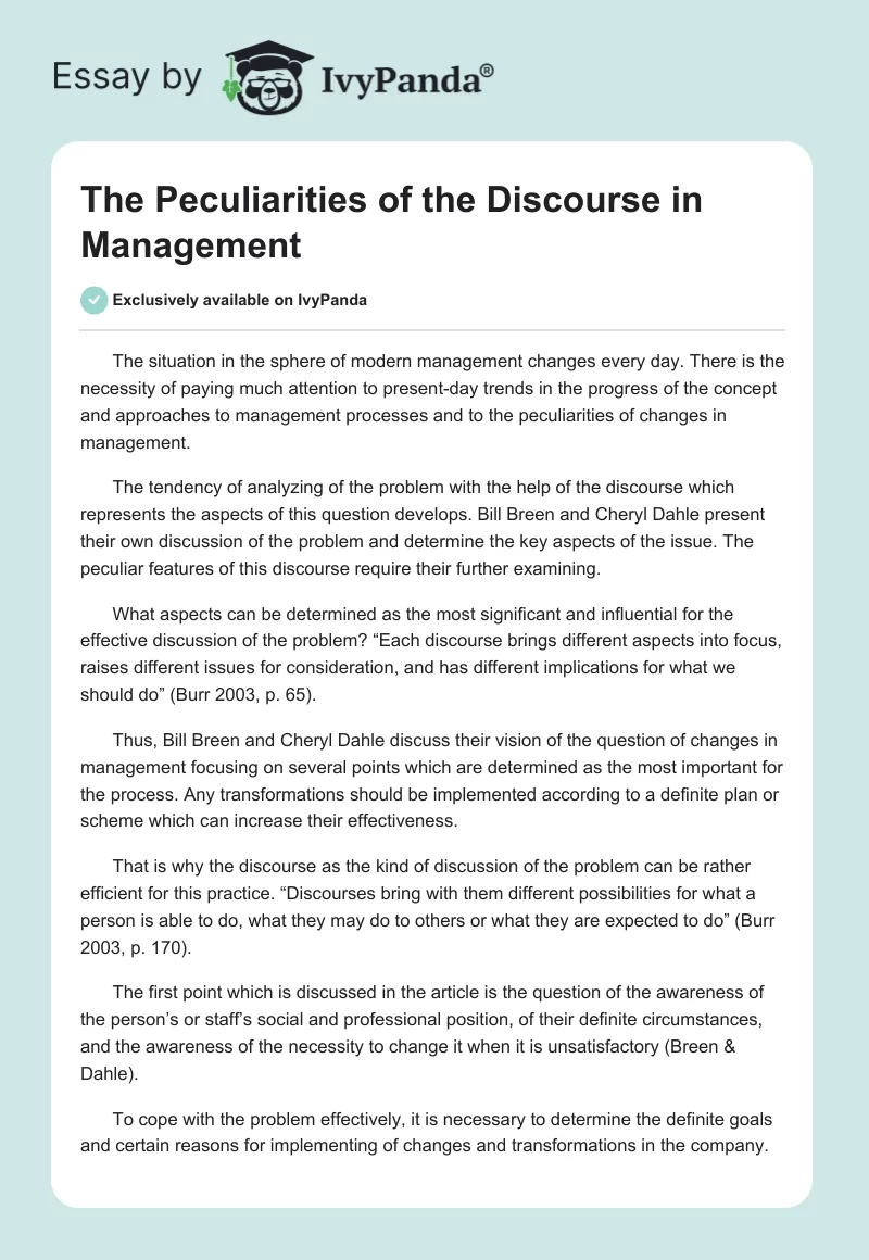 The Peculiarities of the Discourse in Management. Page 1
