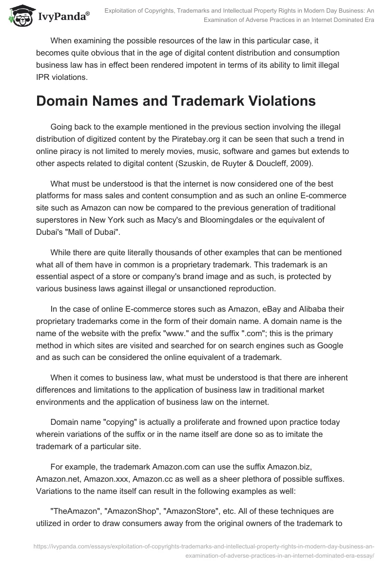 Exploitation of Copyrights, Trademarks and Intellectual Property Rights in Modern Day Business: An Examination of Adverse Practices in an Internet Dominated Era. Page 5