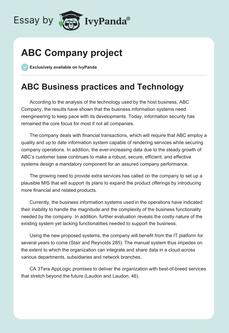 ABC Company project. Page 1