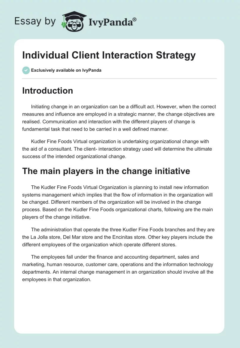 Individual Client Interaction Strategy. Page 1