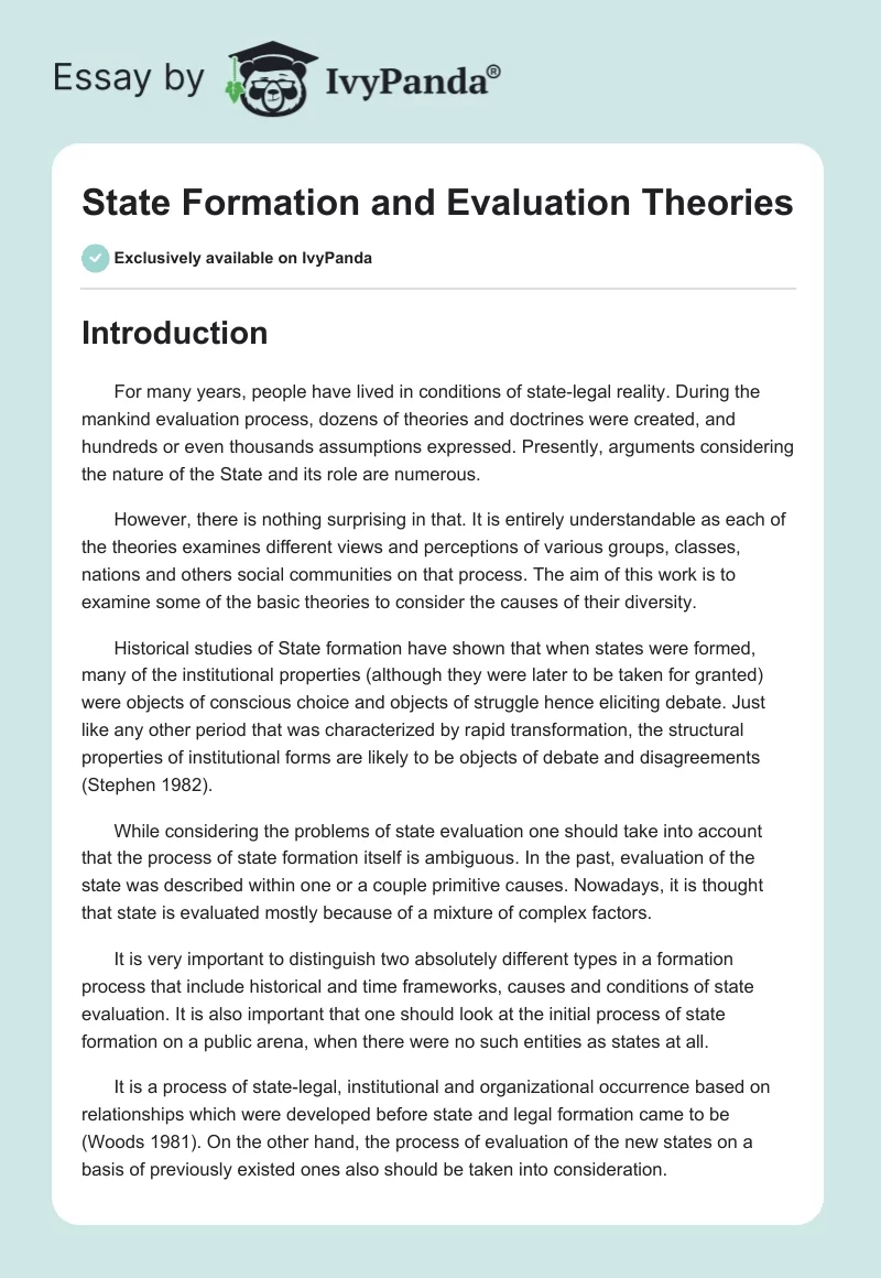 State Formation and Evaluation Theories. Page 1