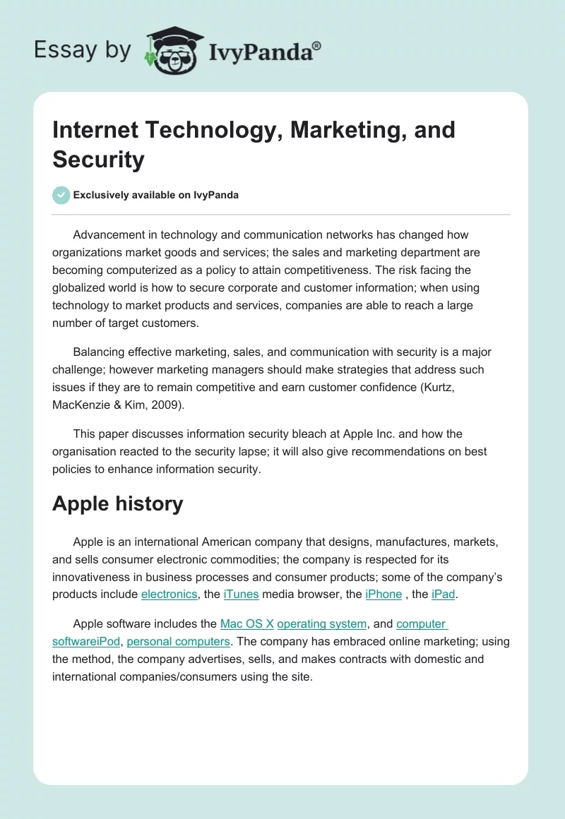 Internet Technology, Marketing, and Security. Page 1