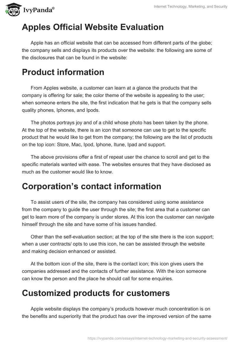 Internet Technology, Marketing, and Security. Page 2