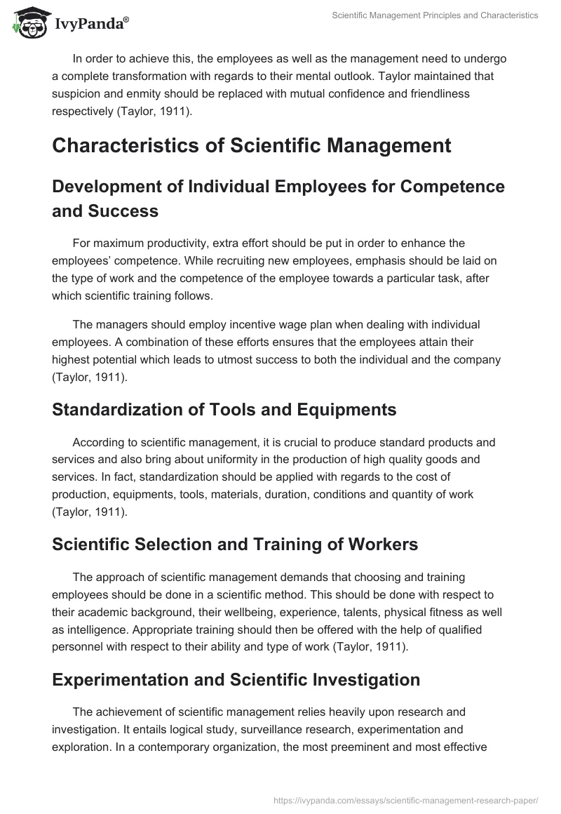 Scientific Management Principles and Characteristics. Page 4