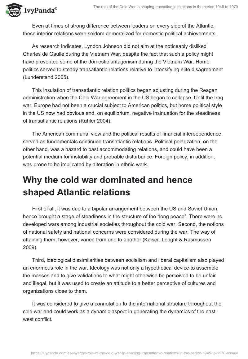 The Role of the Cold War in Shaping Transatlantic Relations in the Period 1945 to 1970. Page 3