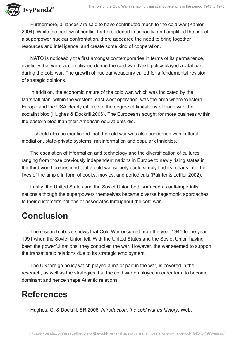 The Role of the Cold War in Shaping Transatlantic Relations in the Period 1945 to 1970. Page 4