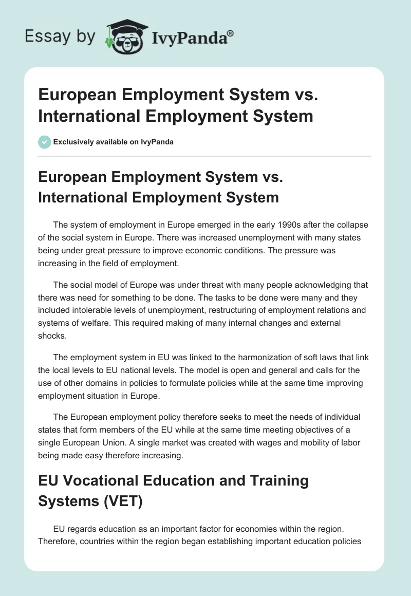 European Employment System vs. International Employment System. Page 1