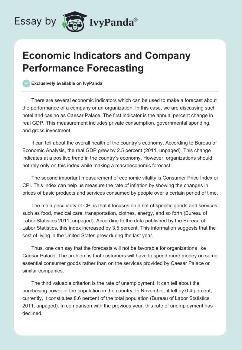 Economic Indicators and Company Performance Forecasting. Page 1