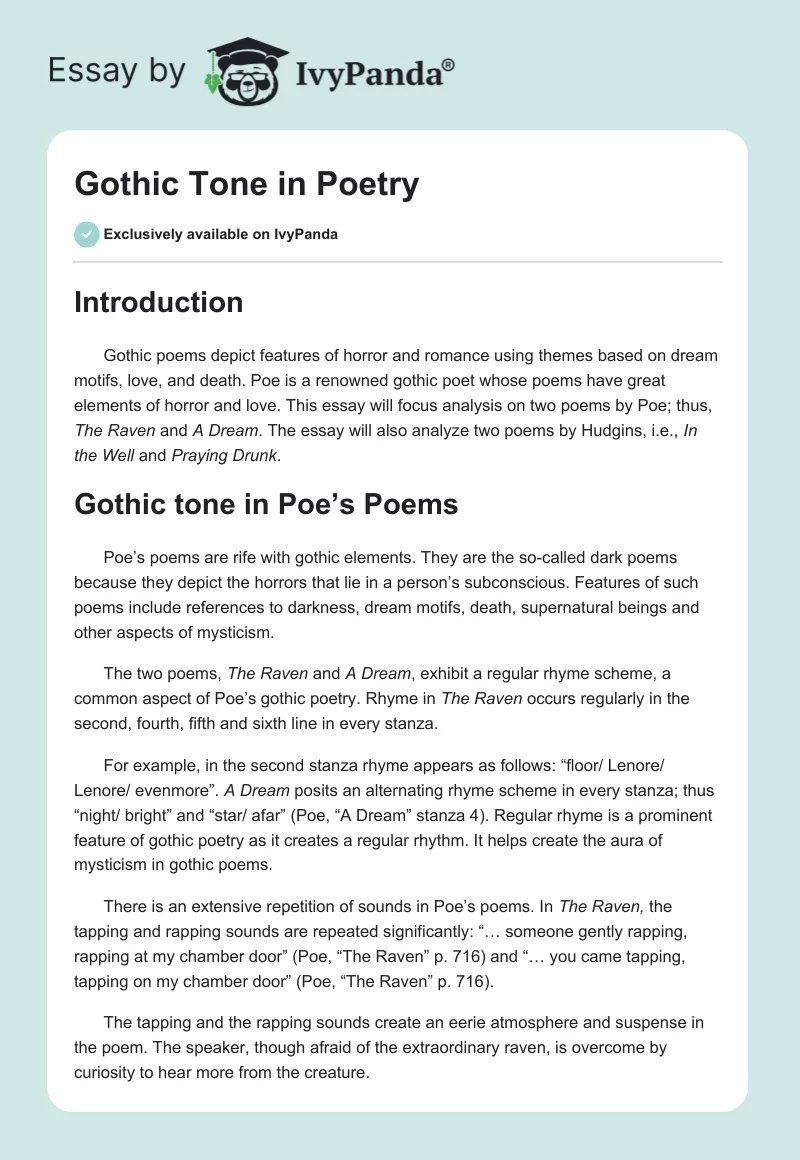 Gothic Tone in Poetry. Page 1