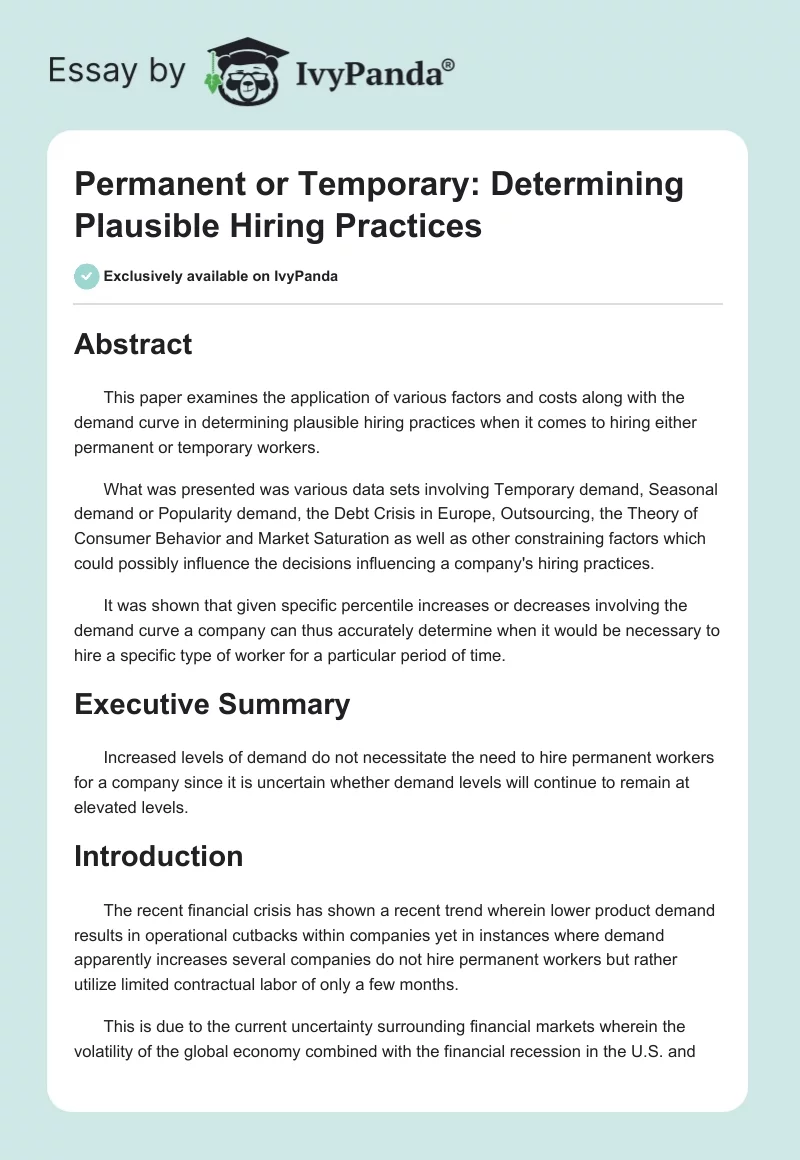 Permanent or Temporary: Determining Plausible Hiring Practices. Page 1
