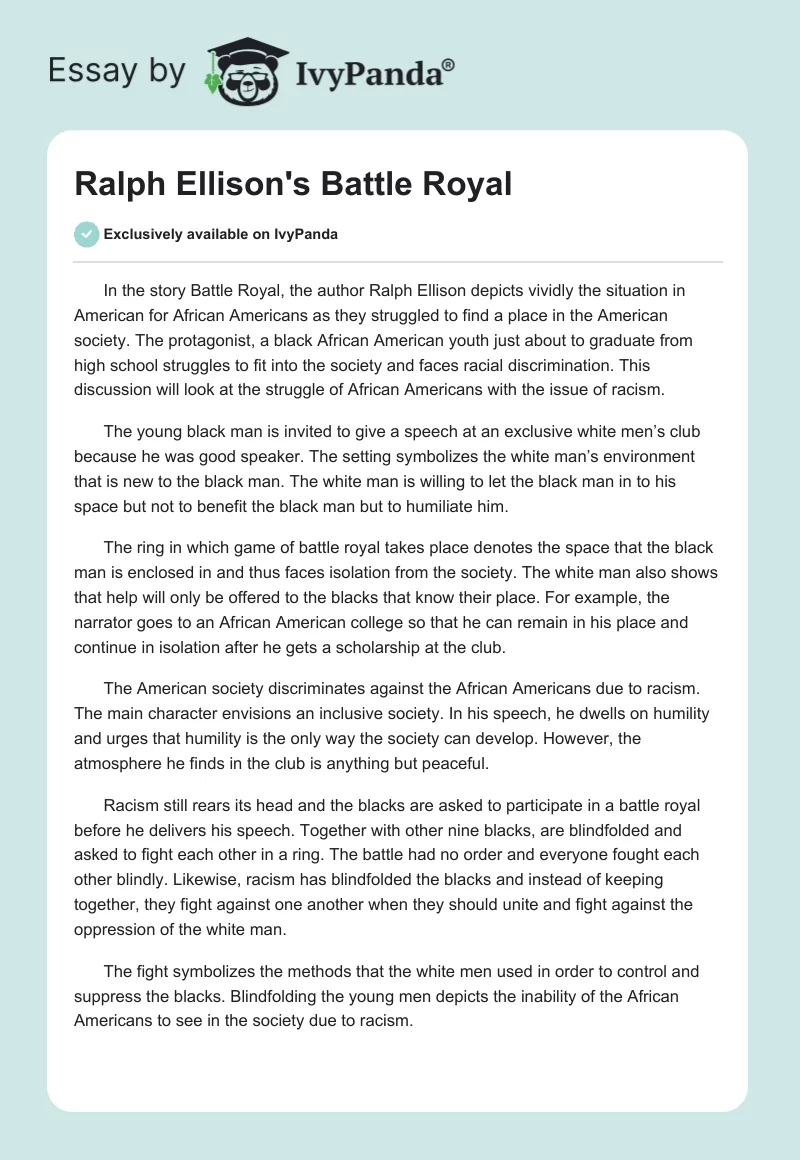 Ralph Ellison's "Battle Royal". Page 1