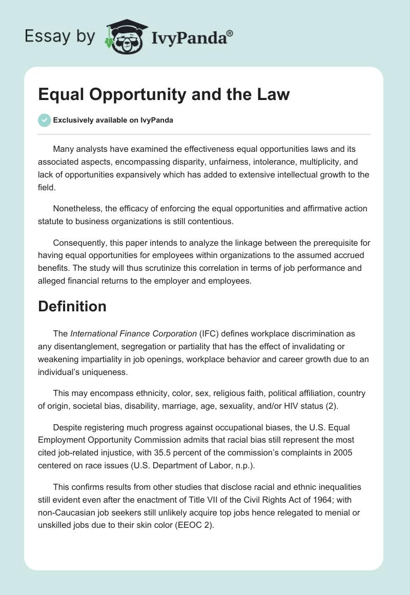 Equal Opportunity and the Law. Page 1