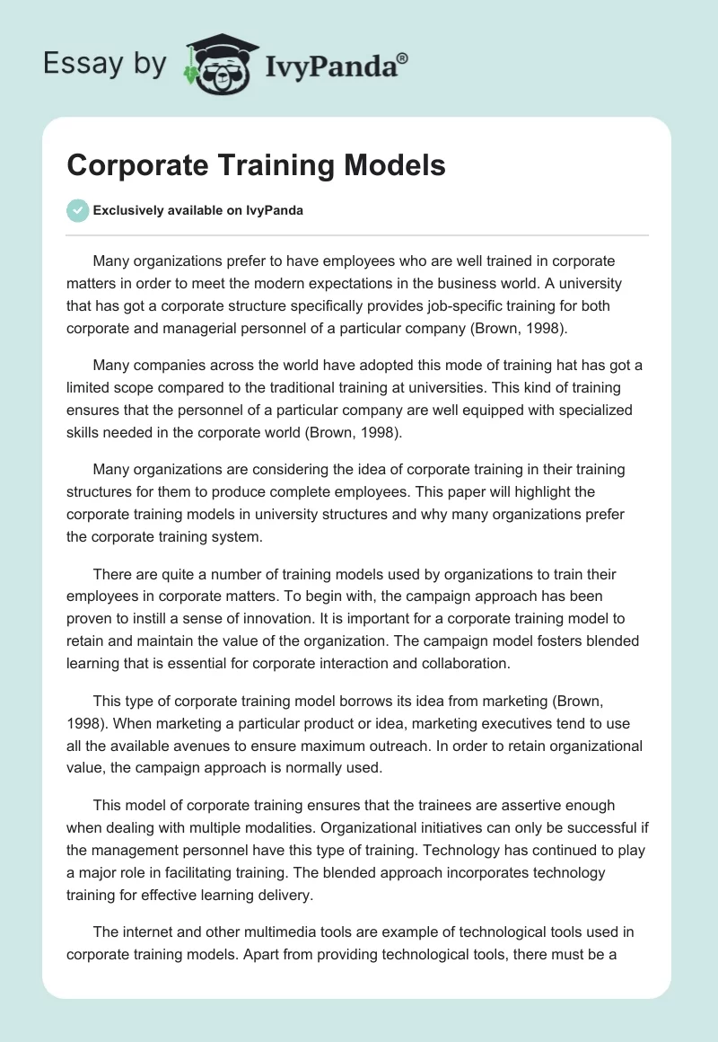 Corporate Training Models. Page 1