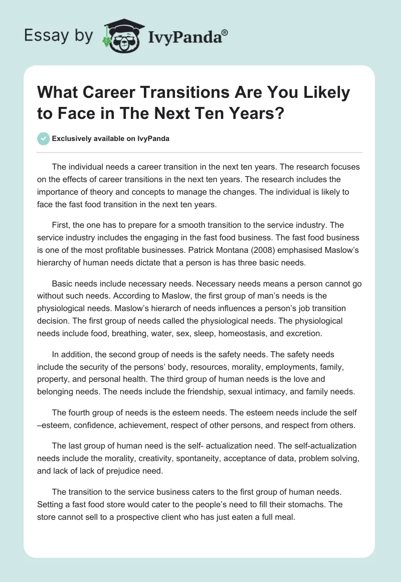 What Career Transitions Are You Likely to Face in The Next Ten Years?. Page 1