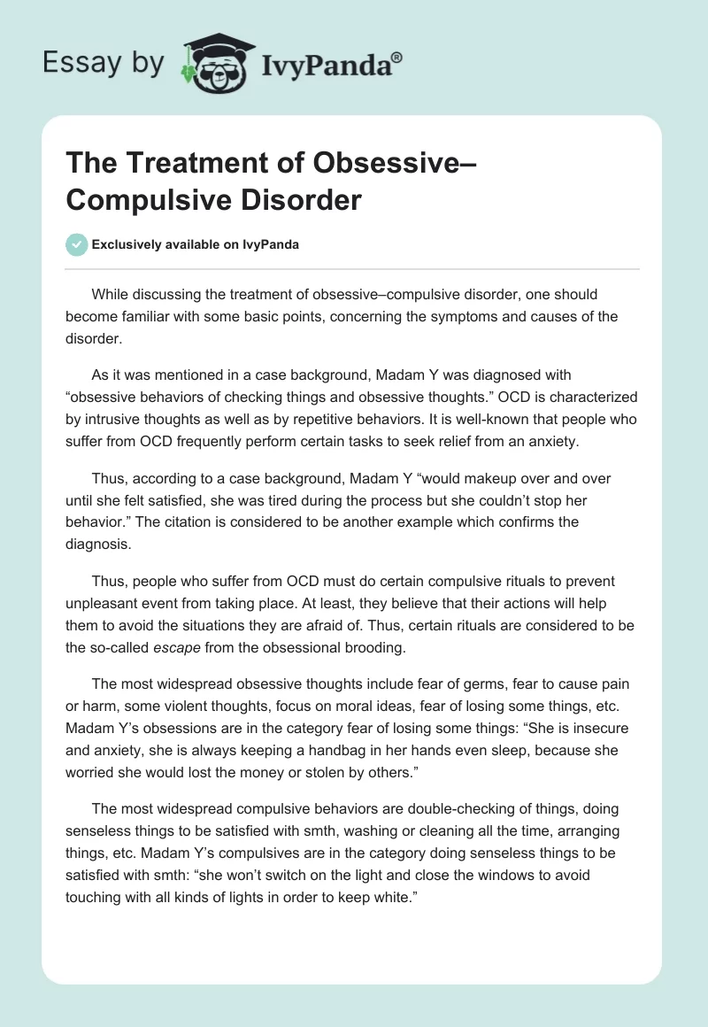 The Treatment of Obsessive–Compulsive Disorder. Page 1