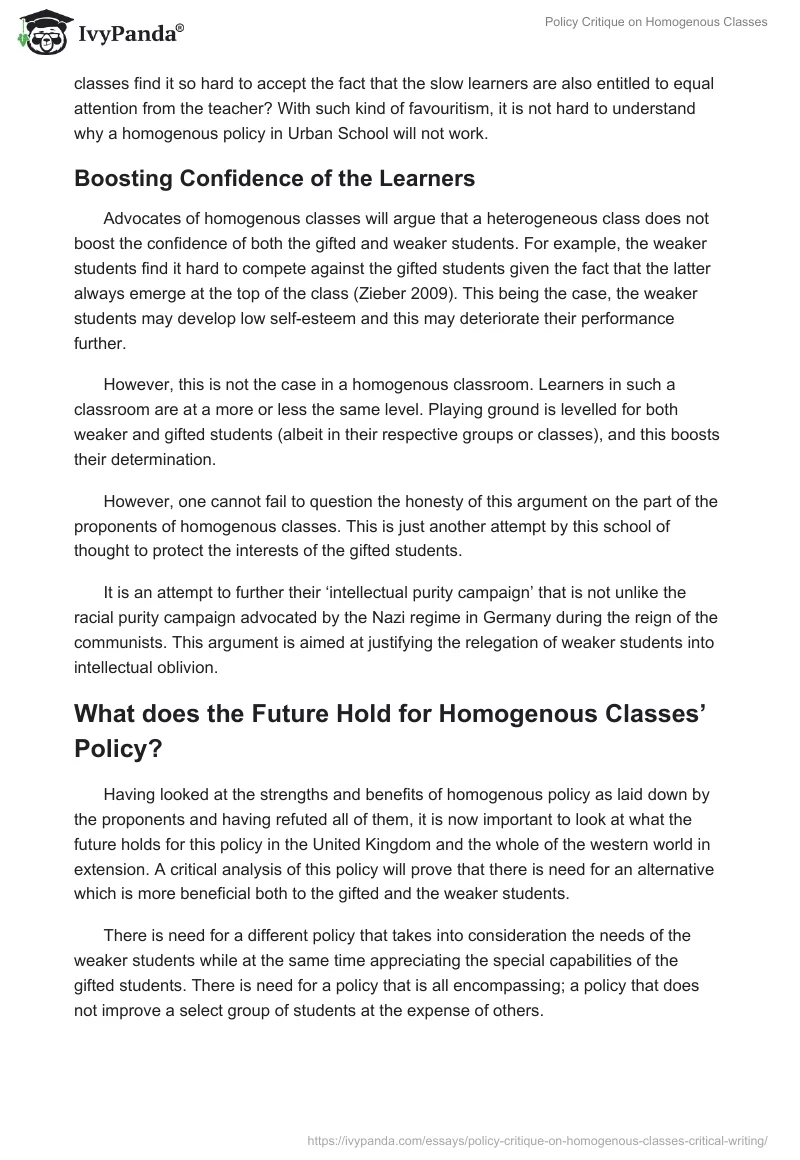 Policy Critique on Homogenous Classes. Page 4