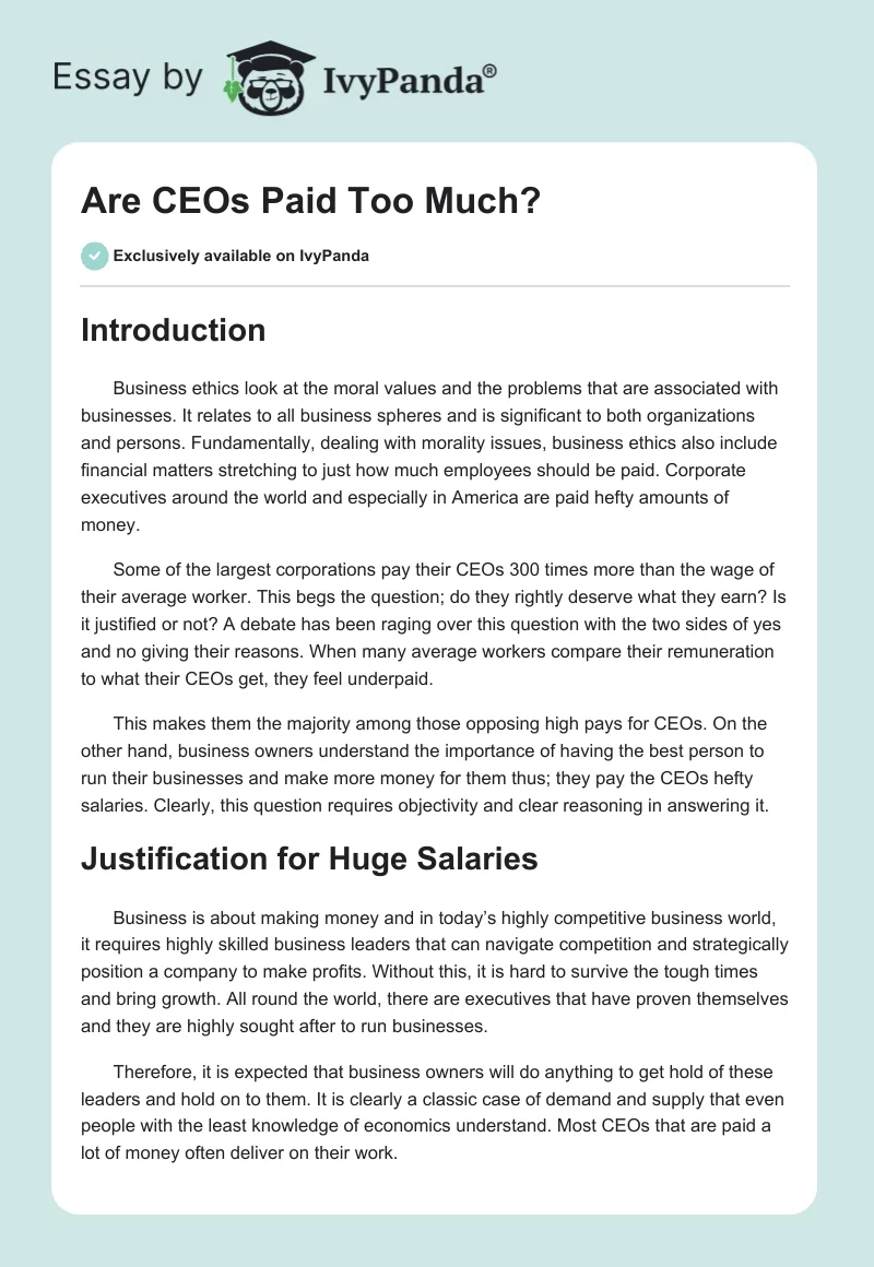 Are CEOs Paid Too Much?. Page 1