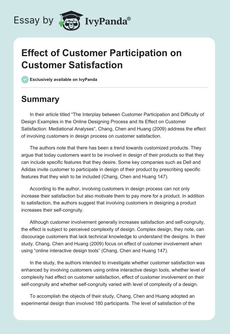 Effect of Customer Participation on Customer Satisfaction. Page 1