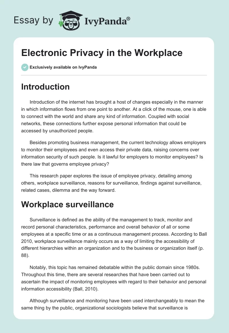 Electronic Privacy in the Workplace. Page 1