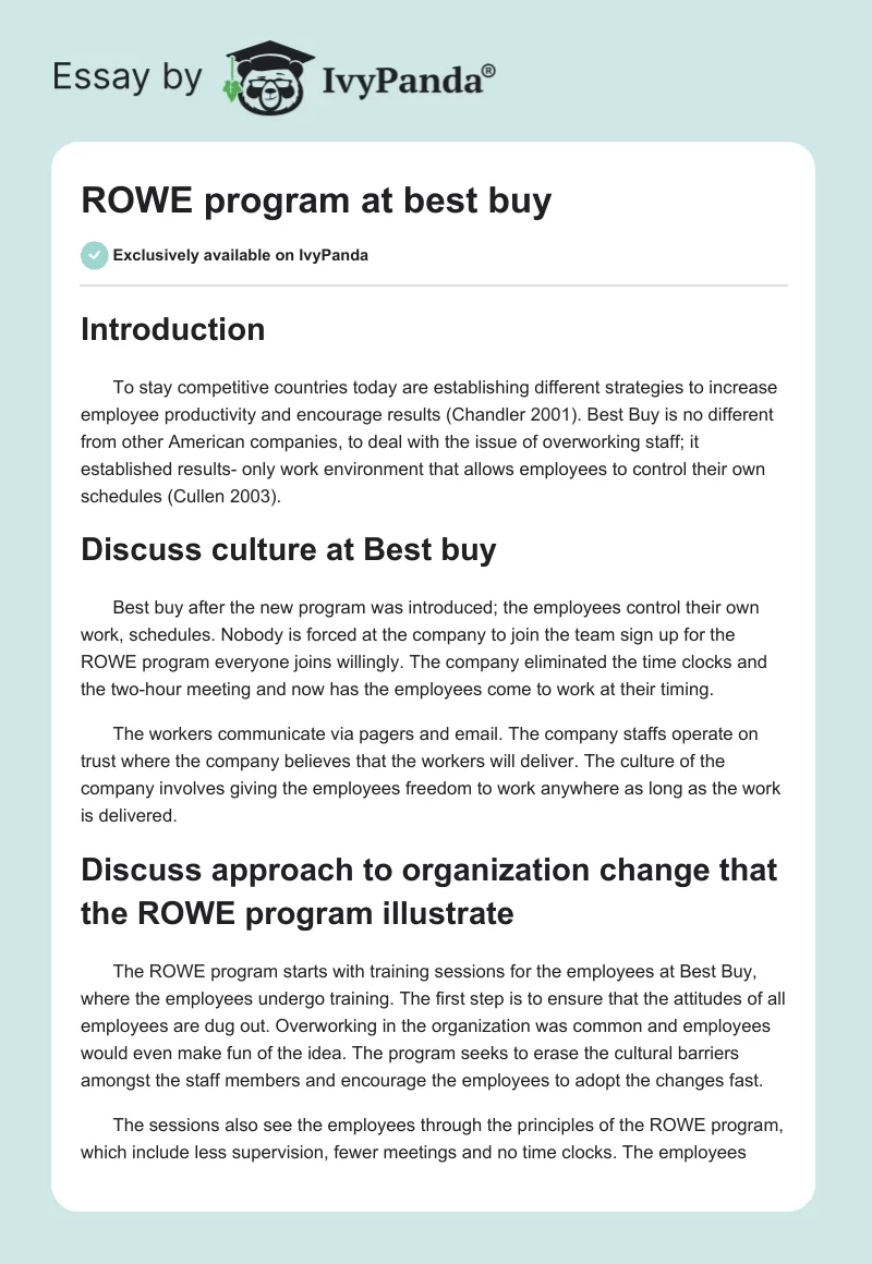 ROWE program at best buy. Page 1
