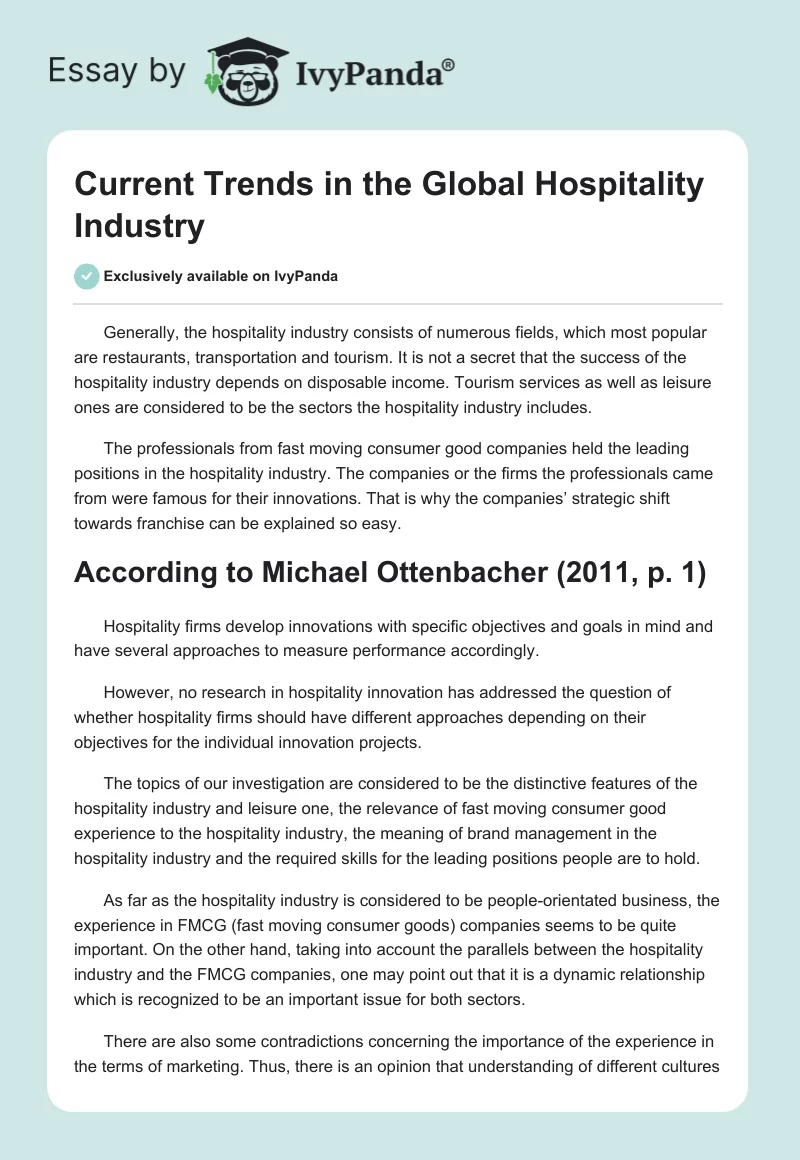 Current Trends in the Global Hospitality Industry. Page 1