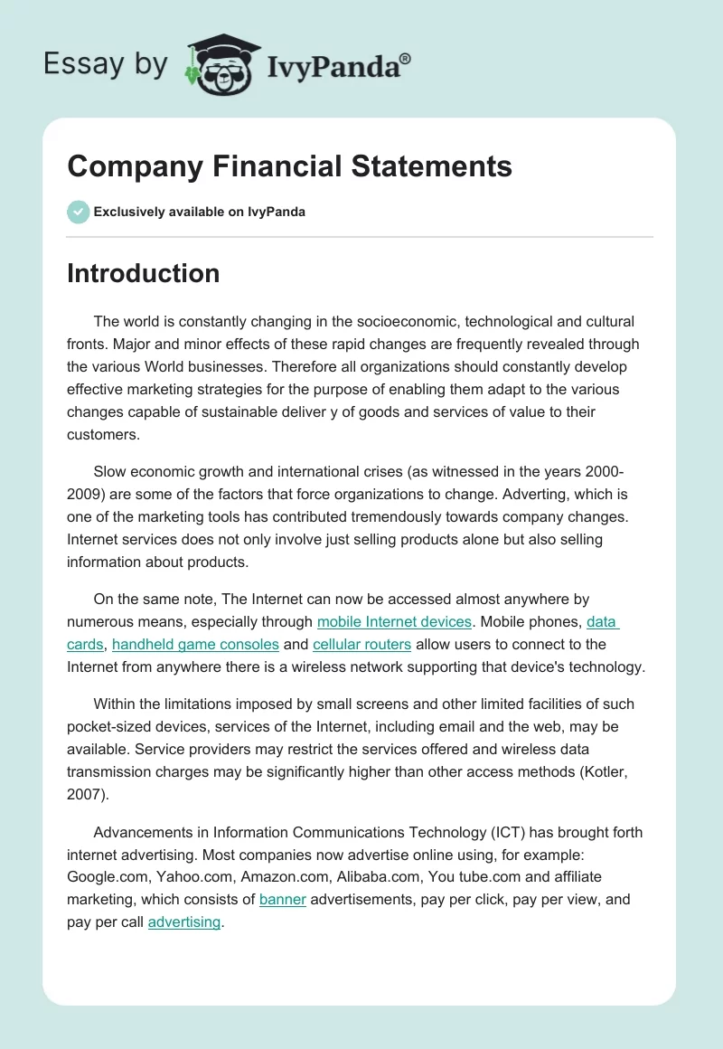 Company Financial Statements. Page 1