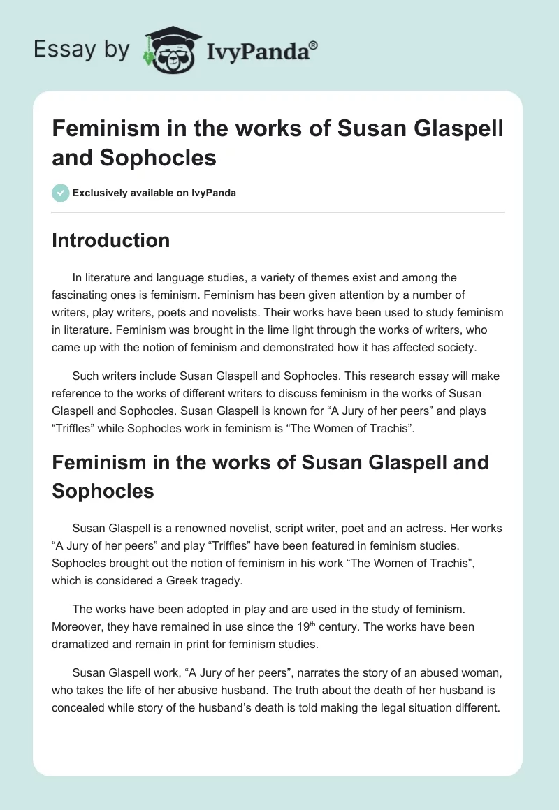 Feminism in the works of Susan Glaspell and Sophocles. Page 1