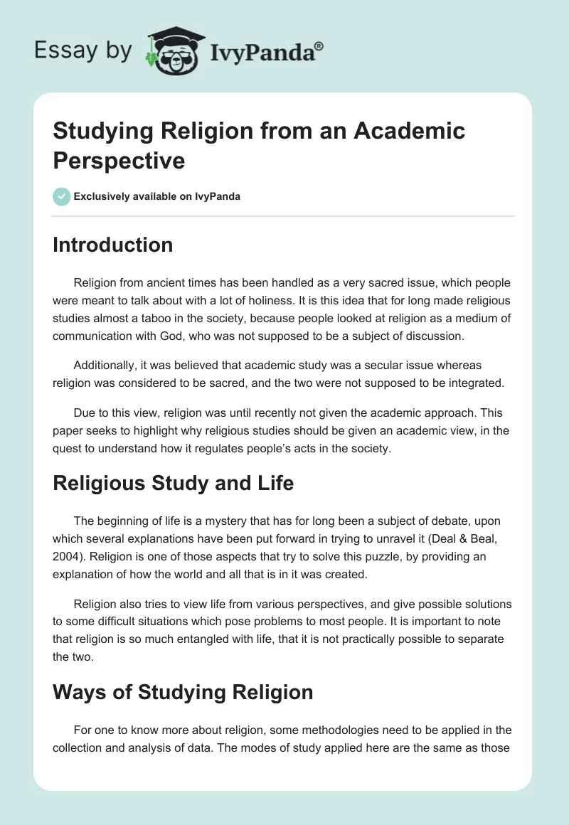 Studying Religion from an Academic Perspective. Page 1