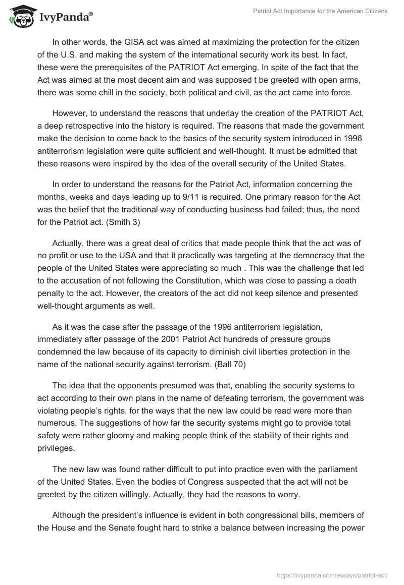 Patriot Act Importance for the American Citizens. Page 2