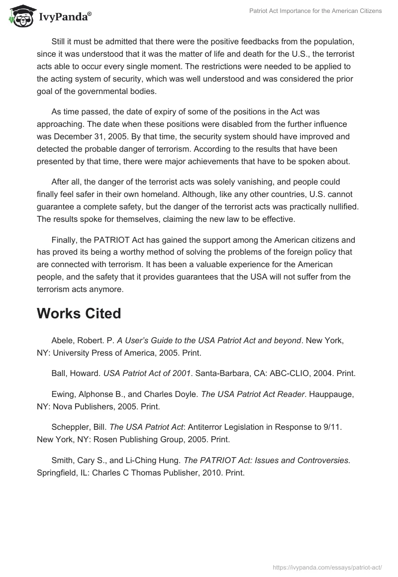 Patriot Act Importance for the American Citizens. Page 4