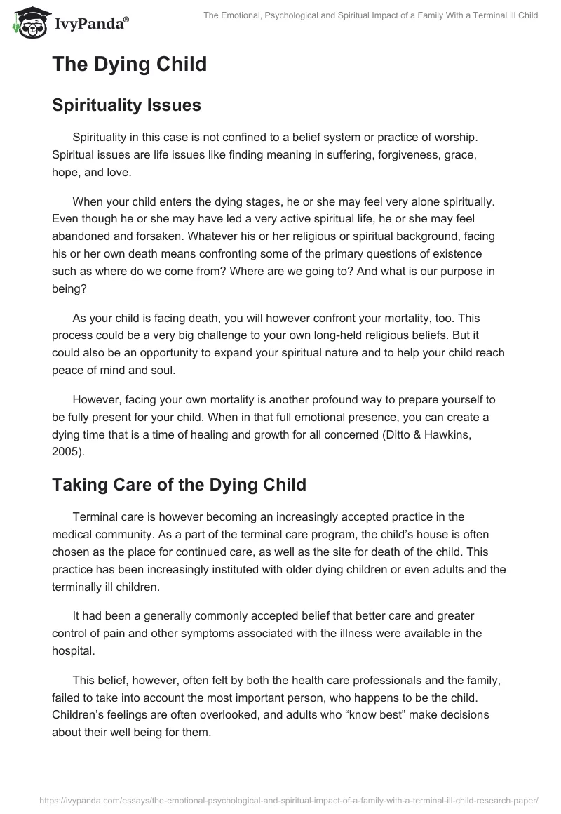 The Emotional, Psychological, and Spiritual Impact of a Family with a Terminal Ill Child. Page 4