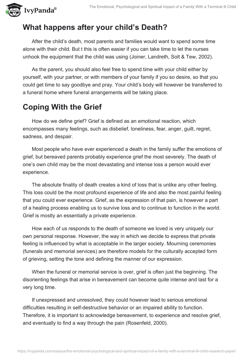 The Emotional, Psychological, and Spiritual Impact of a Family with a Terminal Ill Child. Page 5