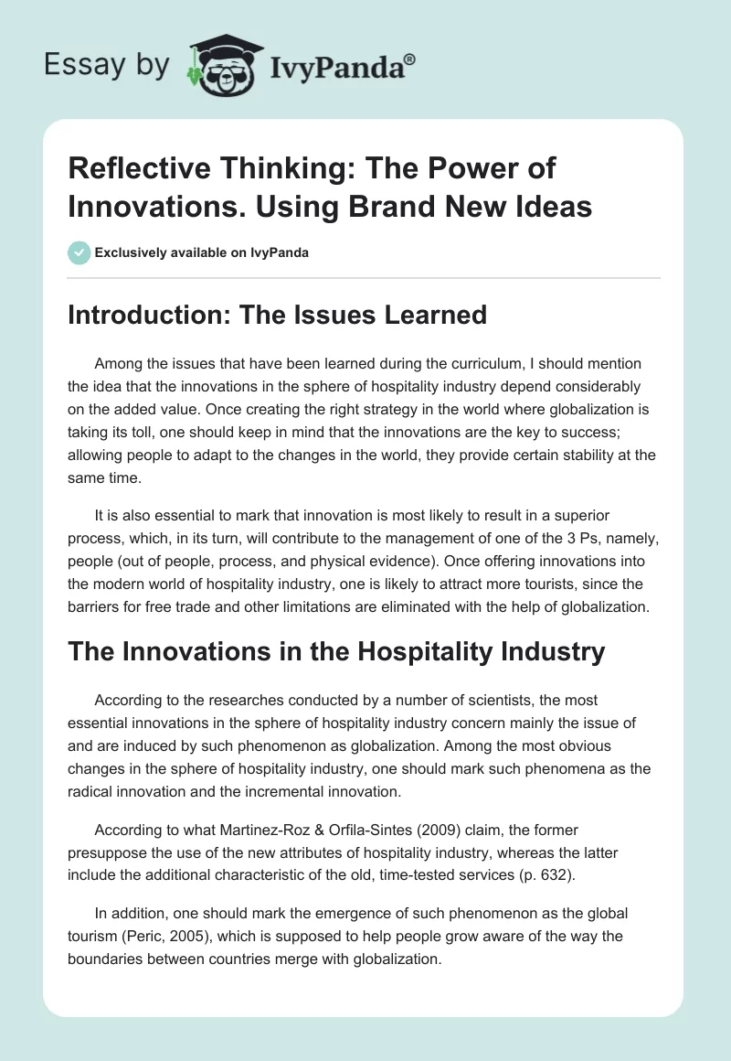 Reflective Thinking: The Power of Innovations. Using Brand New Ideas. Page 1