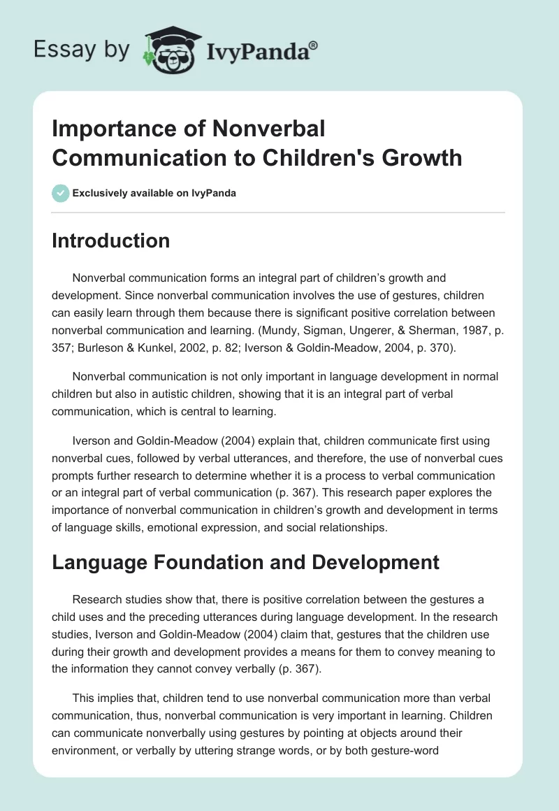 Importance of Nonverbal Communication to Children's Growth. Page 1