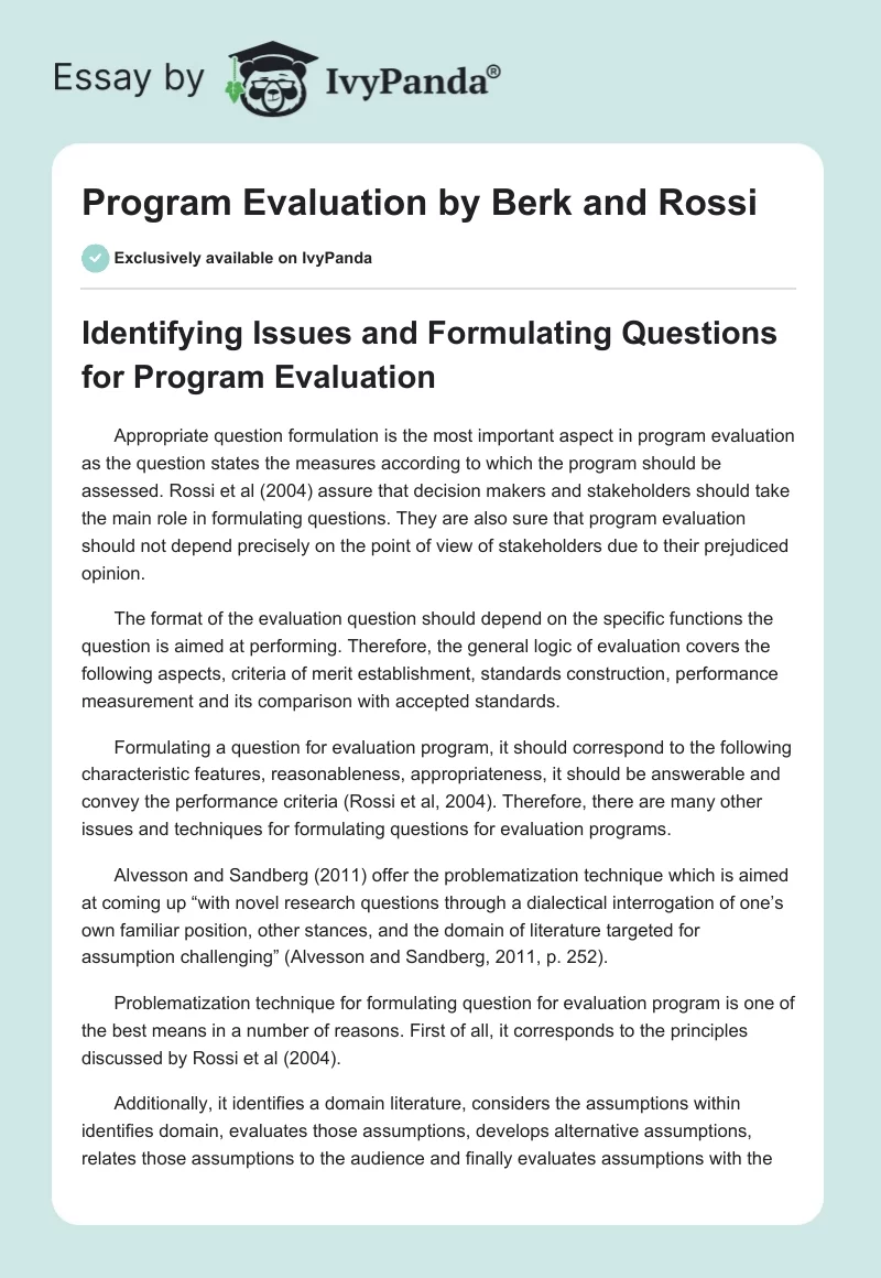 Program Evaluation by Berk and Rossi . Page 1