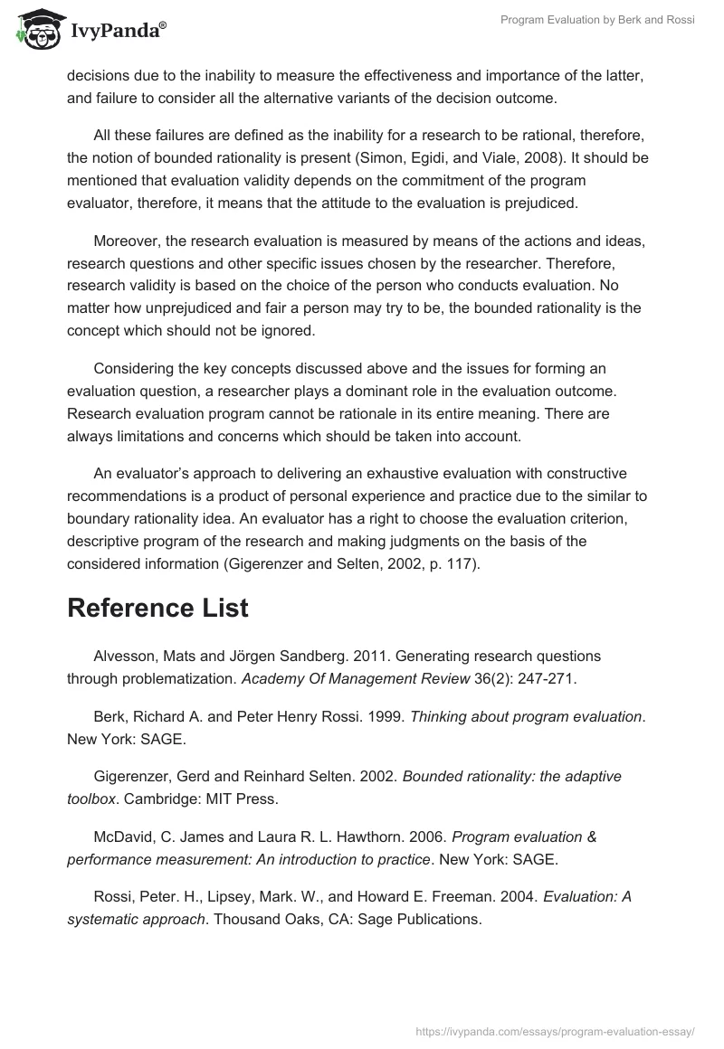 Program Evaluation by Berk and Rossi . Page 3