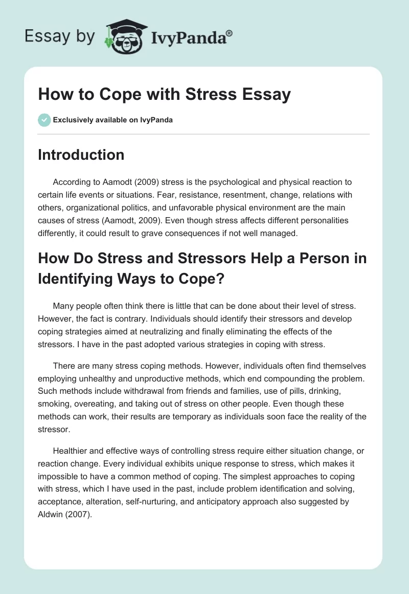 How to Cope with Stress Essay. Page 1