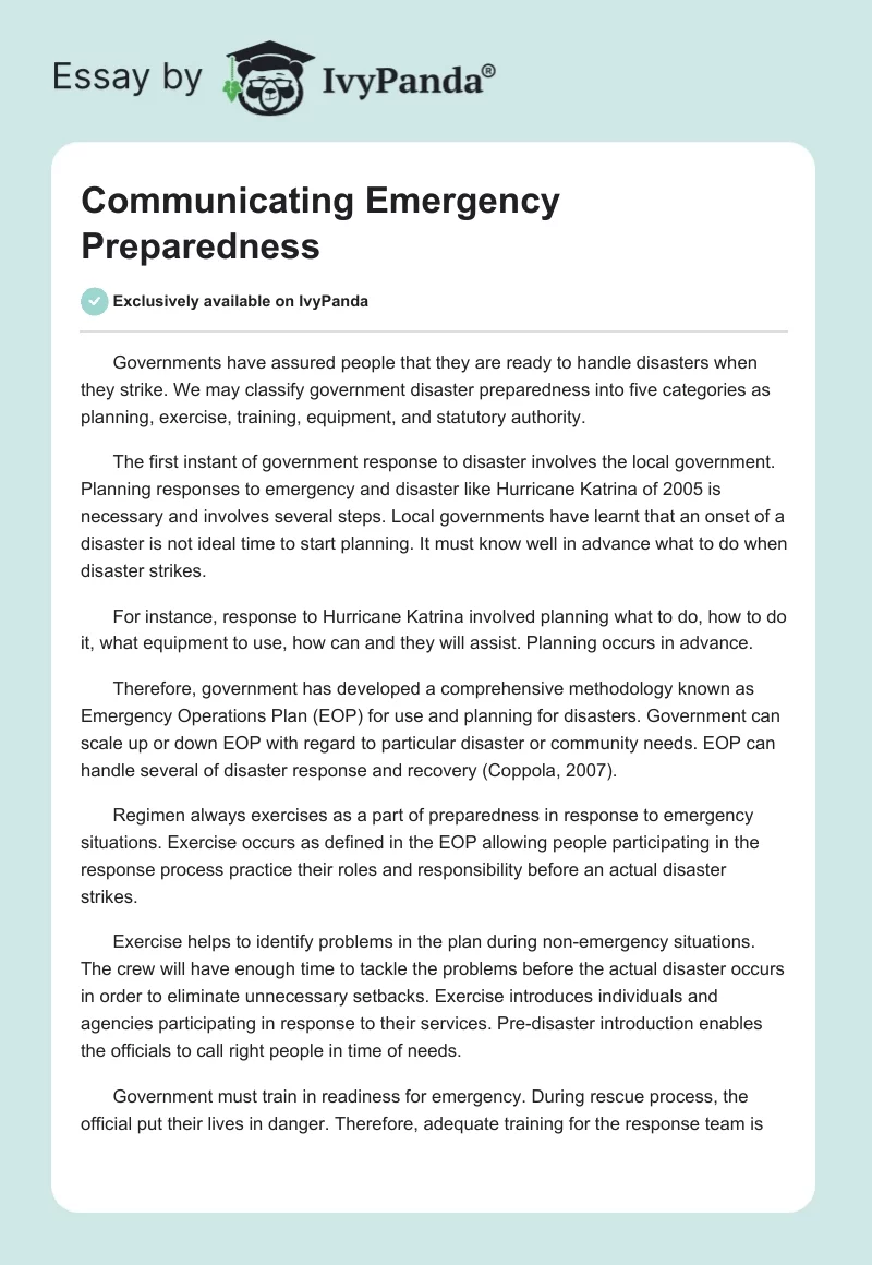 Communicating Emergency Preparedness. Page 1