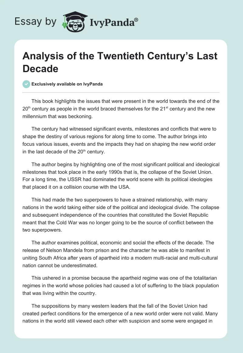 Analysis of the Twentieth Century’s Last Decade. Page 1