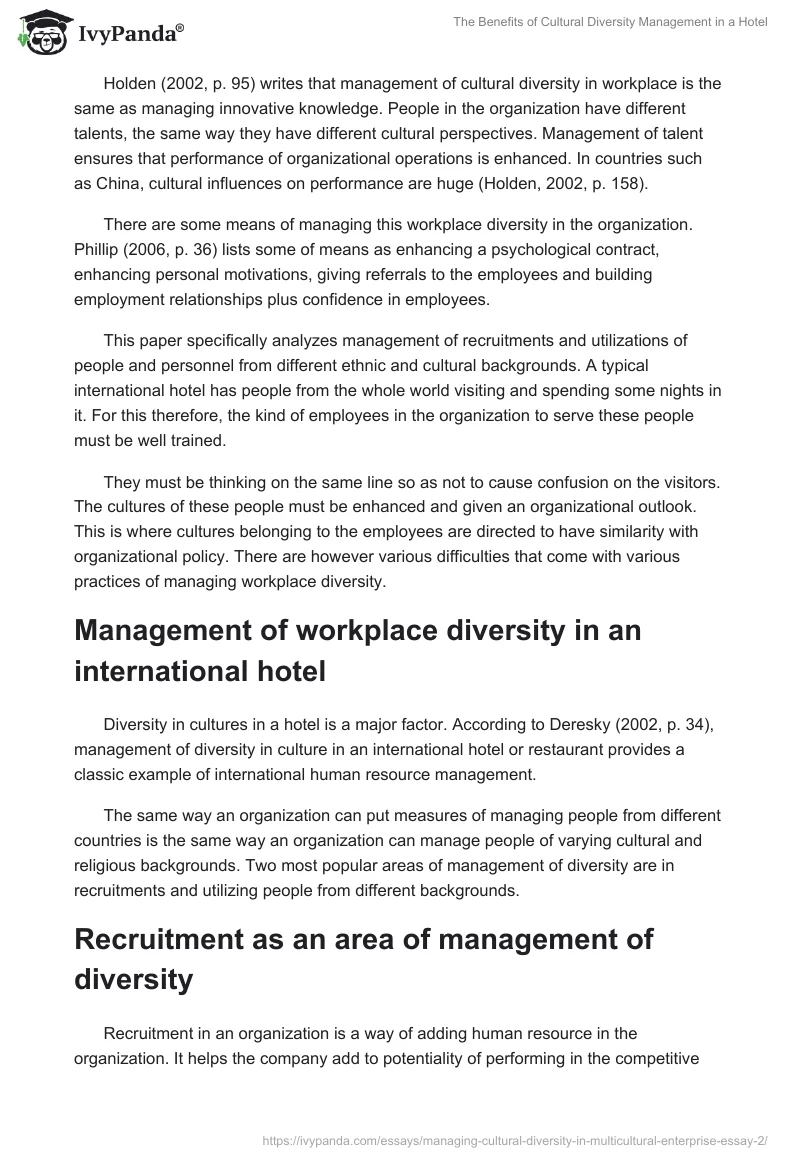The Benefits of Cultural Diversity Management in a Hotel. Page 2