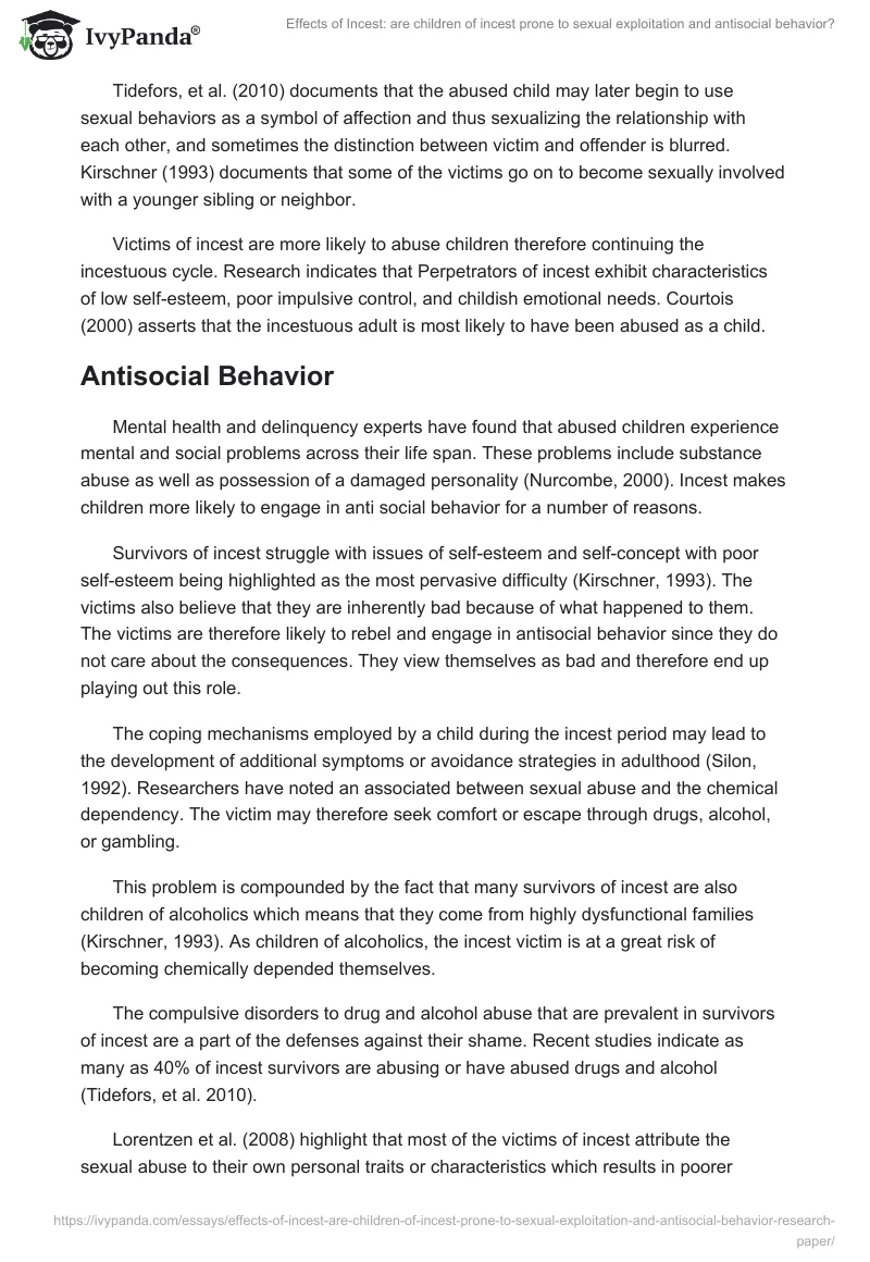 Effects of Incest: are children of incest prone to sexual exploitation and antisocial behavior?. Page 4