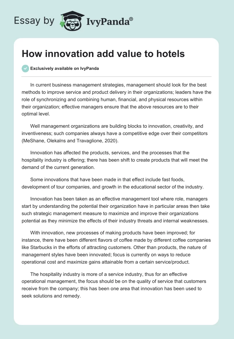 How innovation add value to hotels. Page 1