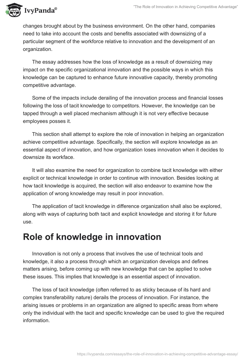 ”The Role of Innovation in Achieving Competitive Advantage”. Page 2