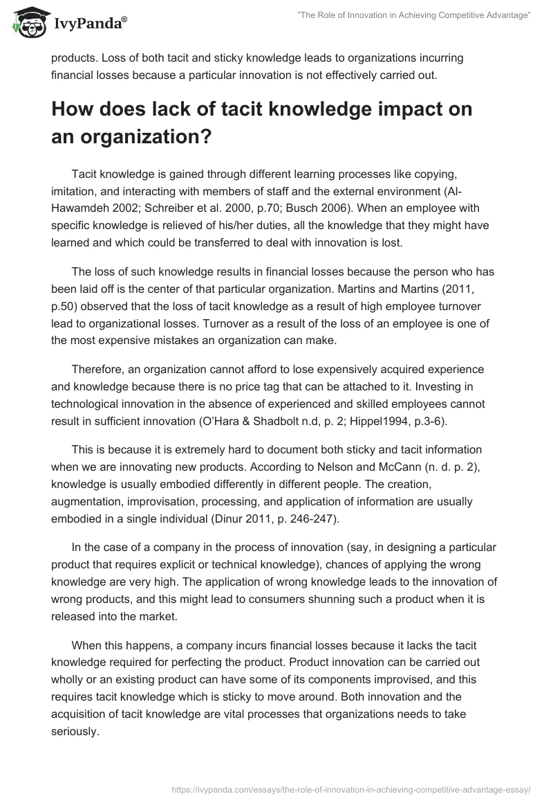 ”The Role of Innovation in Achieving Competitive Advantage”. Page 4