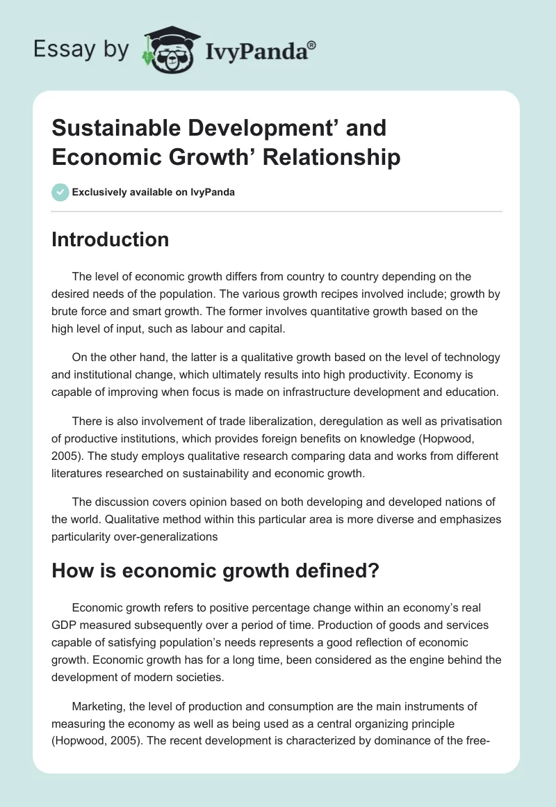 Sustainable Development’ and Economic Growth’ Relationship. Page 1
