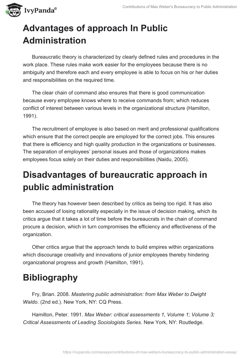 Contributions of Max Weber's Bureaucracy to Public Administration. Page 3