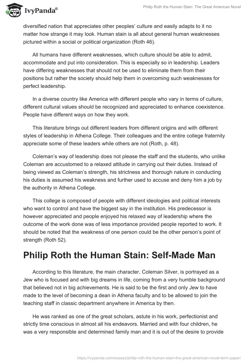 Philip Roth the Human Stain: The Great American Novel. Page 2