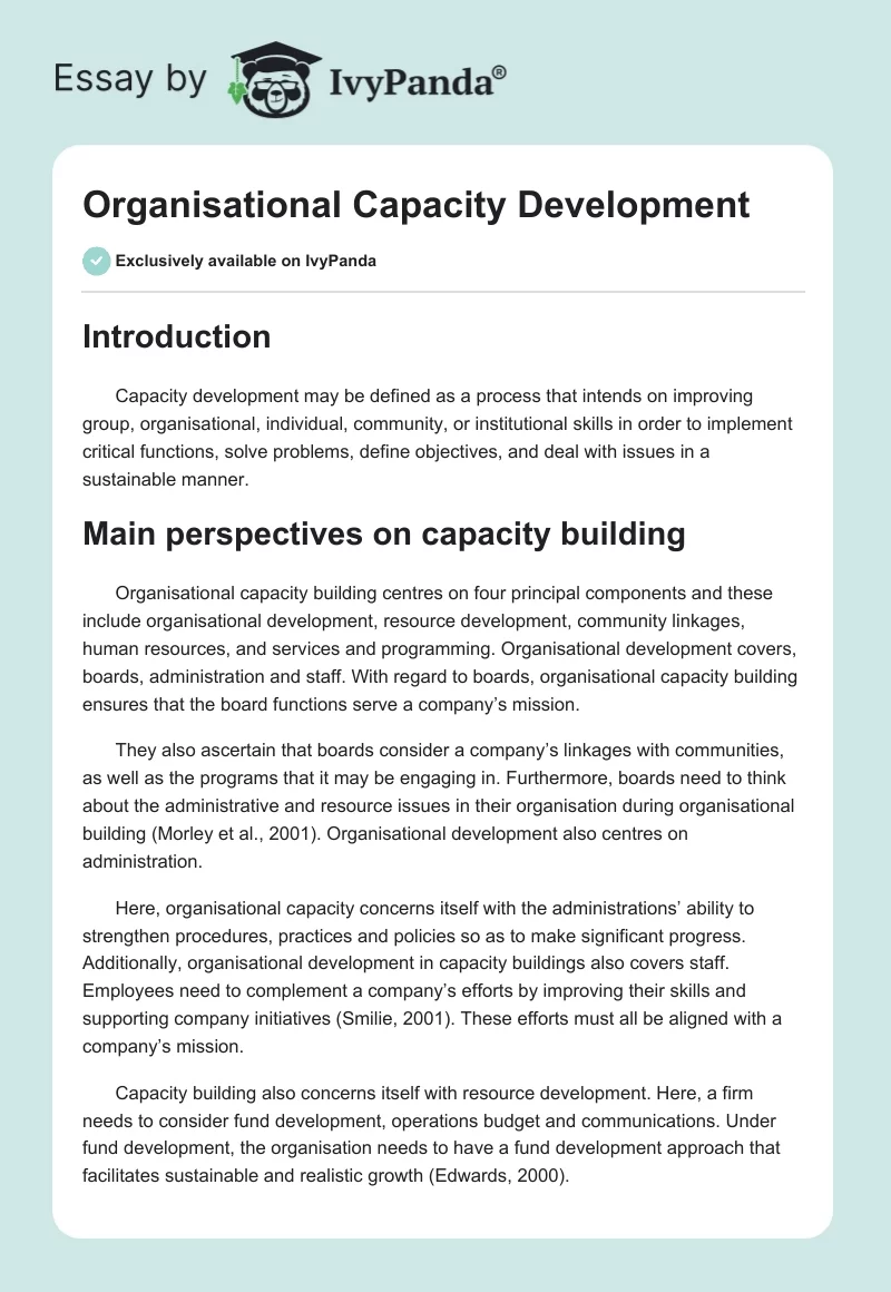 Organisational Capacity Development. Page 1