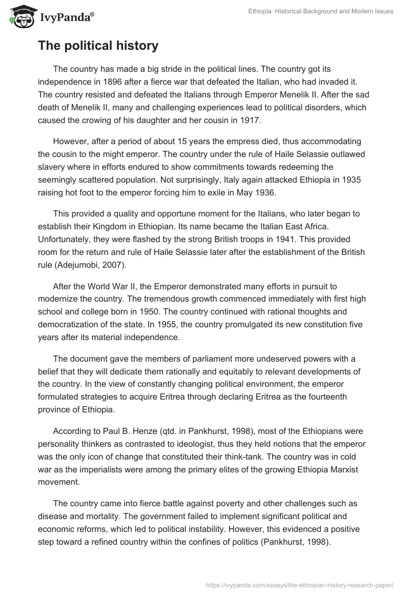 Ethiopia: Historical Background and Modern Issues. Page 2