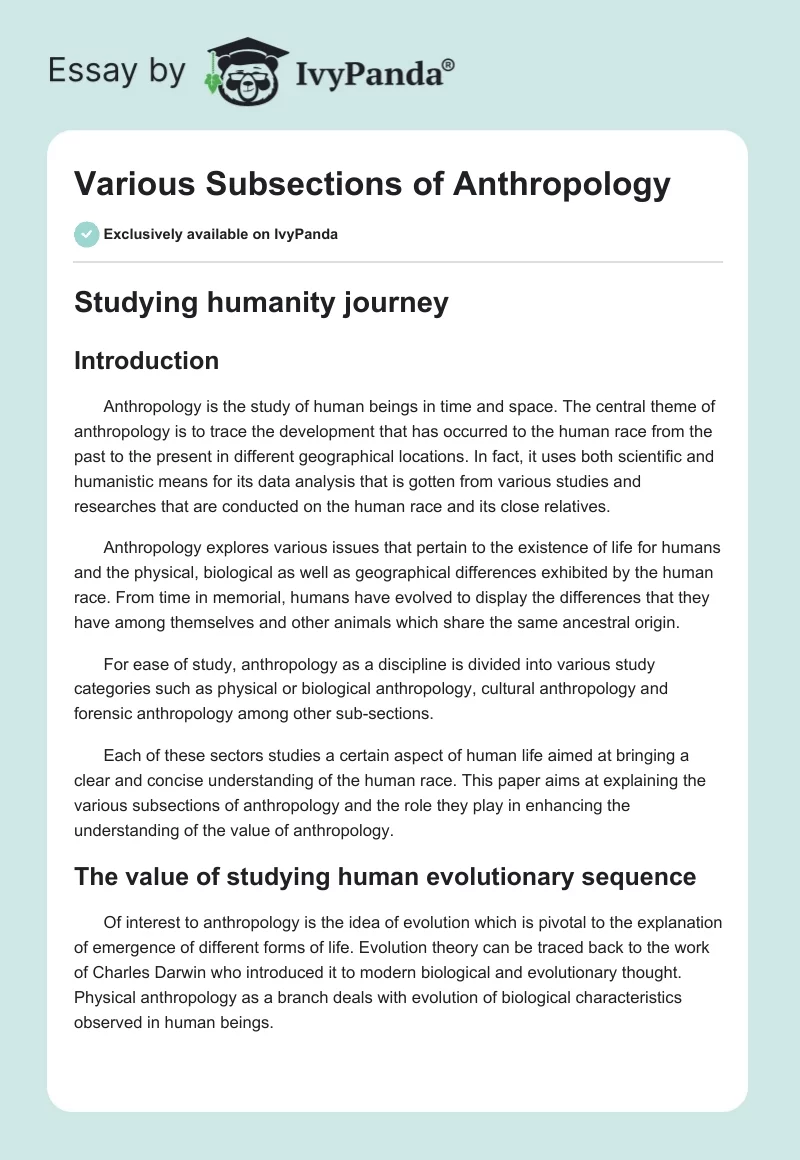 Various Subsections of Anthropology. Page 1